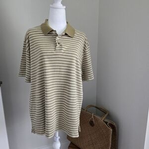 J. Crew Mens Large Striped Olive Green Polo Shirt
